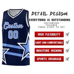 Navy Basketball Kit Light Blue Star Pattern and Double Lines 2