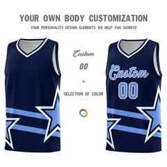 Navy Basketball Kit Light Blue Star Pattern and Double Lines 3