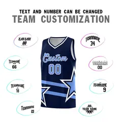Navy Basketball Kit Light Blue Star Pattern and Double Lines 4