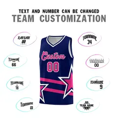 Navy Basketball Kit with Rose Red Star Pattern and Double Lines 4