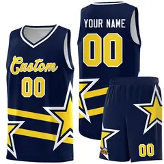Navy Basketball Kits Gold Star Pattern And Double Lines