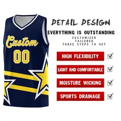 Navy Basketball Kits Gold Star Pattern And Double Lines 2