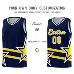 Navy Basketball Kits Gold Star Pattern And Double Lines 3