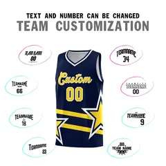 Navy Basketball Kits Gold Star Pattern And Double Lines 4