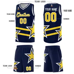 Navy Basketball Kits Gold Star Pattern And Double Lines 5