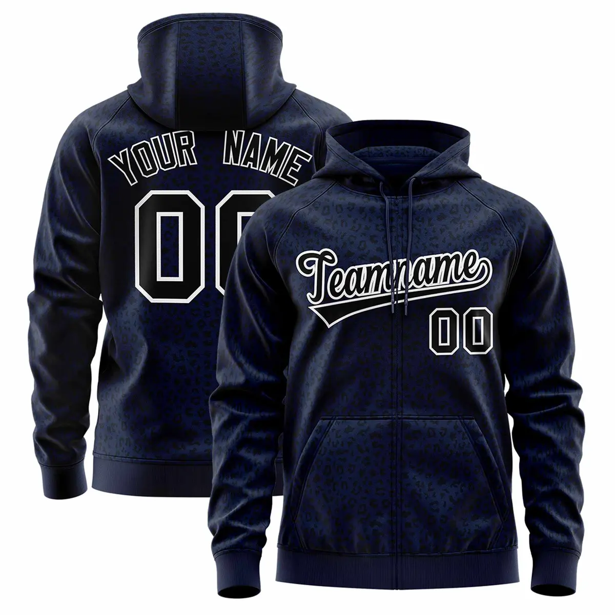 Navy Black Leopard Print Varsity Letterman Jacket Hoodie