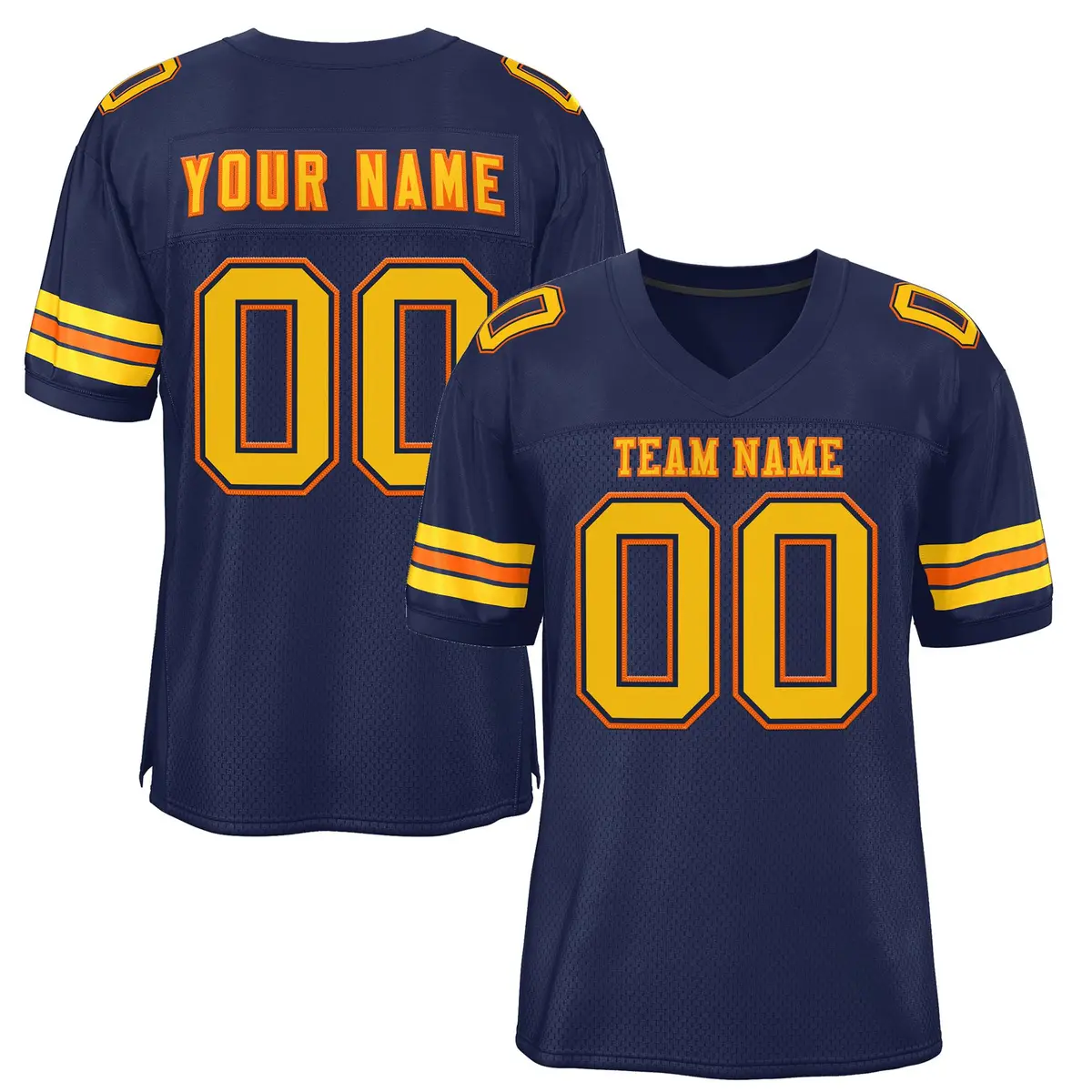 Navy Blue Gold-Orange Mesh Football Jersey