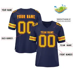 Navy Blue Gold-Orange Mesh Football Jersey 2