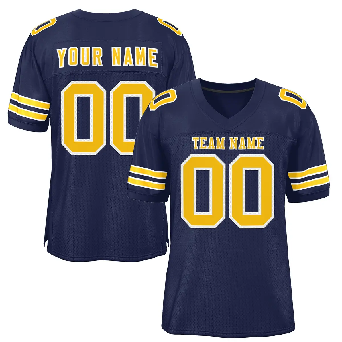 Navy Blue Gold-White Mesh Football Jersey