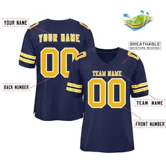 Navy Blue Gold-White Mesh Football Jersey 4