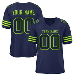 Navy Blue Neon Green-Navy Mesh Football Jersey 1