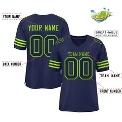Navy Blue Neon Green-Navy Mesh Football Jersey 2