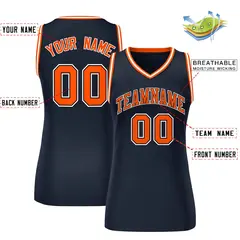 Women's Navy Blue Orange-White Classic Mesh Basketball Jersey 2