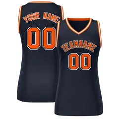 Navy Blue Orange-White Classic Mesh Basketball Jersey