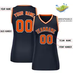 Women's Navy Blue Orange-White Classic Mesh Basketball Jersey 2