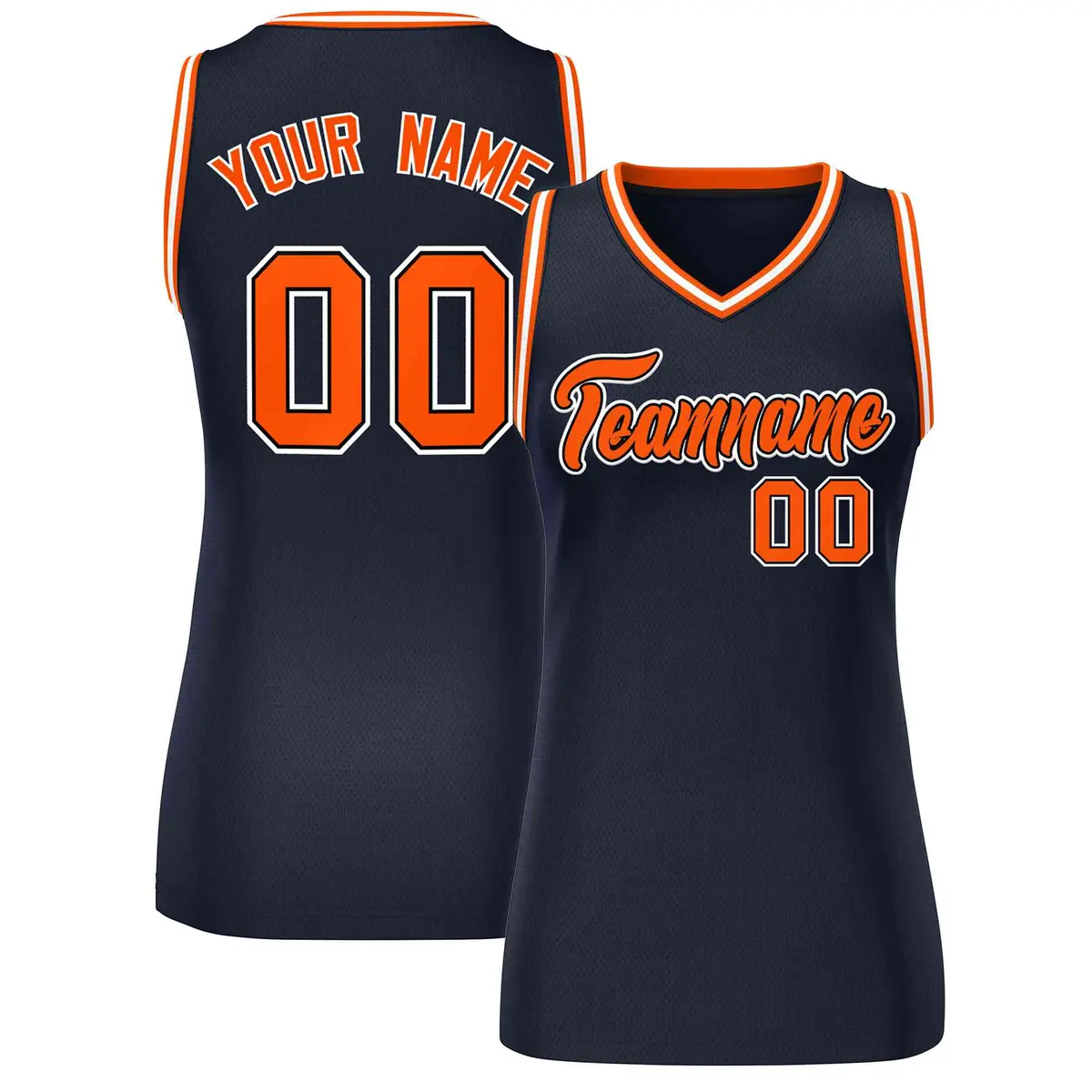 Women's Navy Blue Orange-White Classic Mesh Basketball Jersey