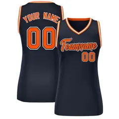 Navy Blue Orange-White Classic Mesh Basketball Jersey