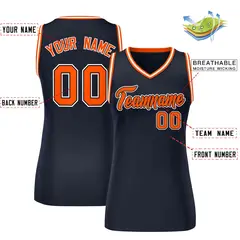 Women's Navy Blue Orange-White Classic Mesh Basketball Jersey 2