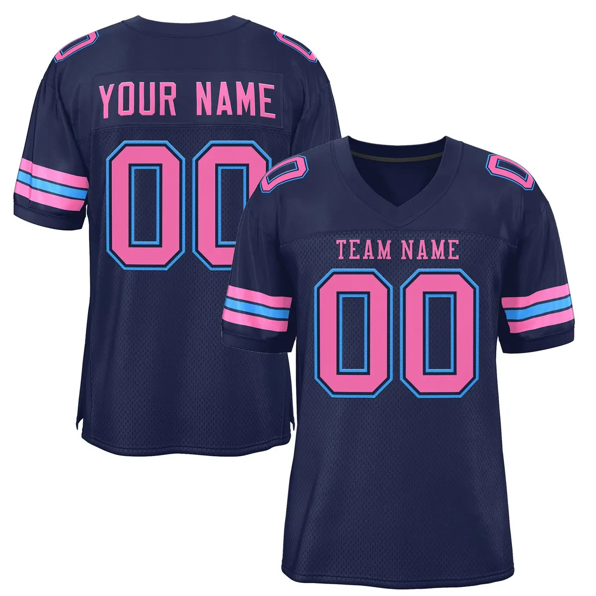 Navy Blue Pink-Powder Blue Classic Mesh Football Jersey