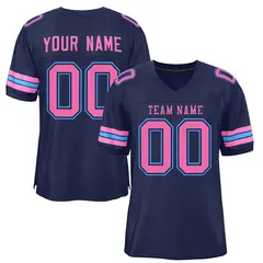 Navy Blue Pink-Powder Blue Classic Mesh Football Jersey