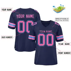 Navy Blue Pink-Powder Blue Classic Mesh Football Jersey 2