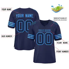 Navy Blue Powder Blue Mesh Football Jersey 2