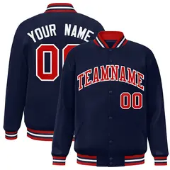 Navy Blue Red-White Two Tone Varsity Full-Snap Letterman Jacket