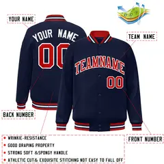 Navy Blue Red-White Two Tone Varsity Full-Snap Letterman Jacket 2