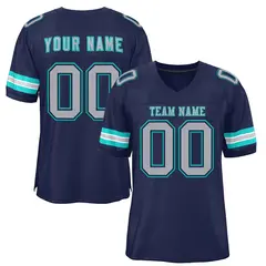 Navy Blue Silver-Aqua Mesh Football Jersey