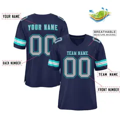 Navy Blue Silver-Aqua Mesh Football Jersey 2