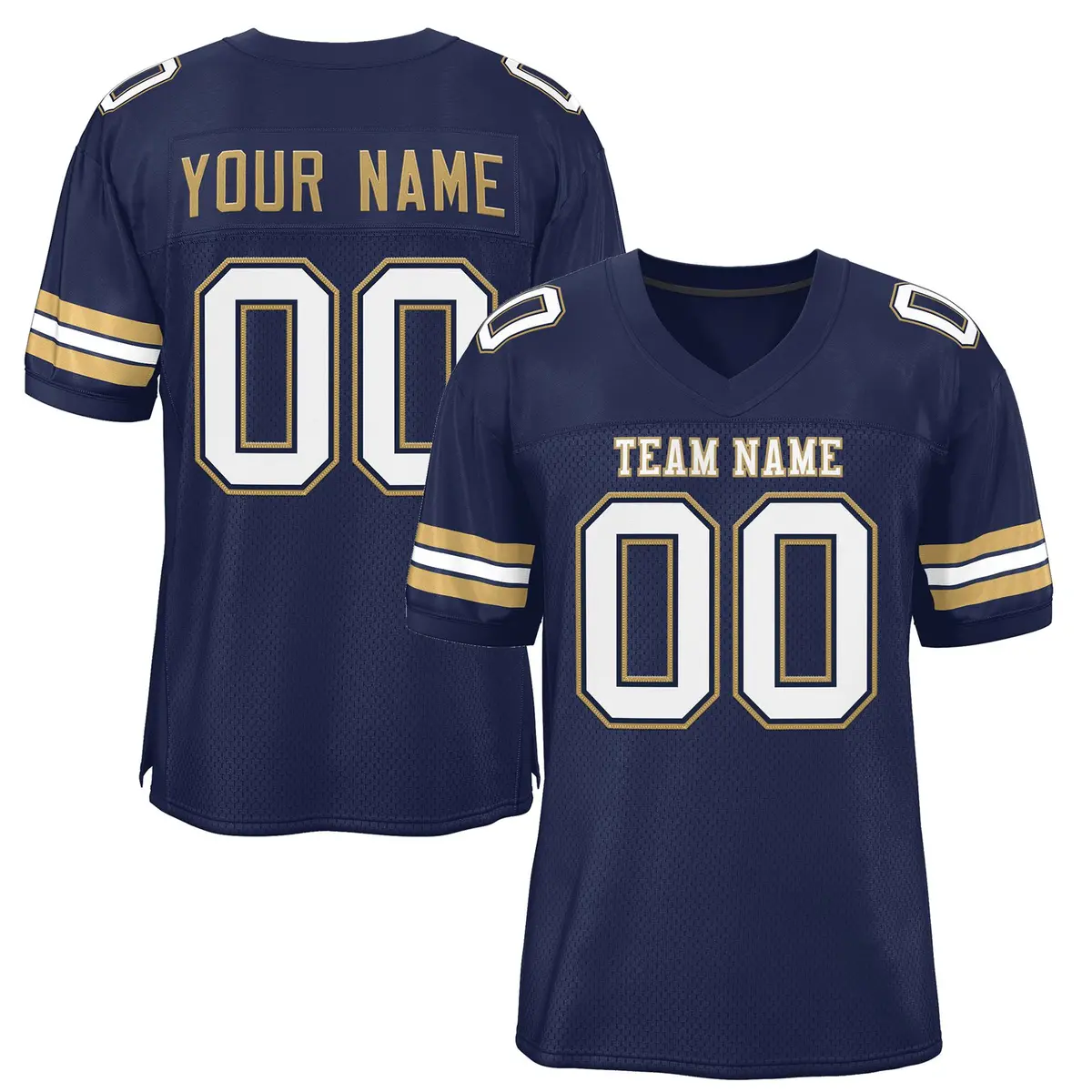 Navy Blue White-Old Gold Mesh Football Jersey