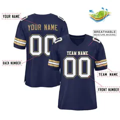 Navy Blue White-Old Gold Mesh Football Jersey 2