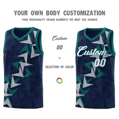 Navy Boomerang Pattern Basketball Jersey 3