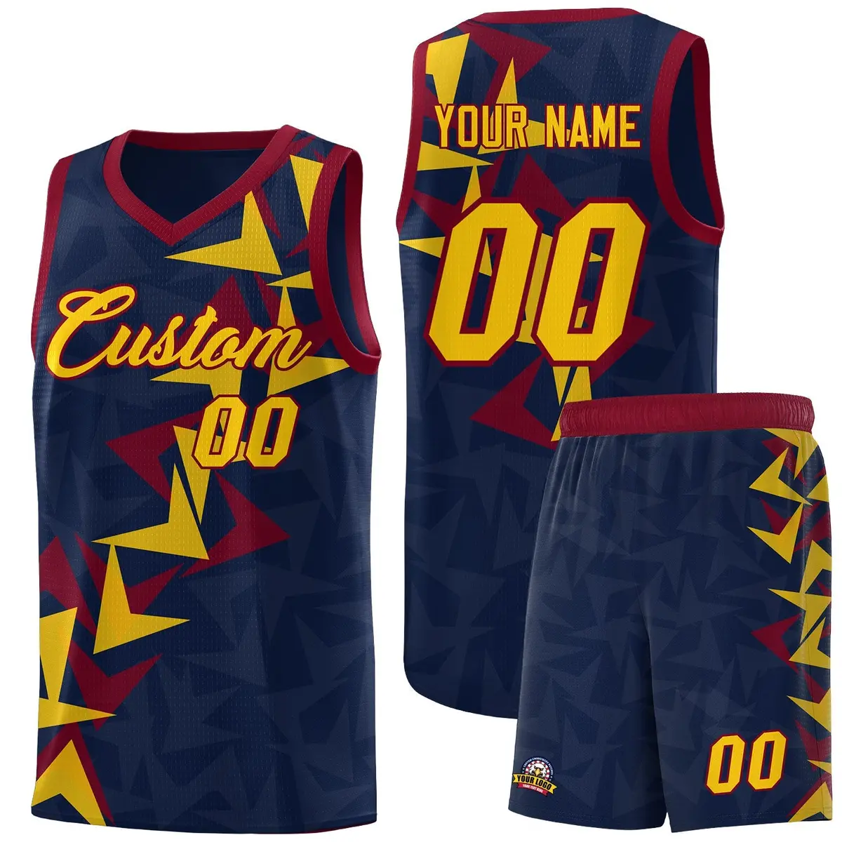 Navy Boomerang Pattern Basketball Jersey