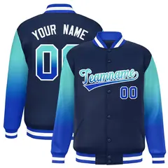 Navy Bright Green-Royal Gradient Varsity Full-Snap Raglan Baseball Jacket 1