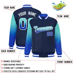 Navy Bright Green-Royal Gradient Varsity Full-Snap Raglan Baseball Jacket 2