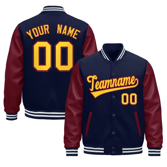 Navy Burgundy Gold White Varsity Full-Snap Letterman Jacket