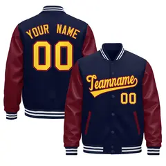 Navy Burgundy Gold White Varsity Full-Snap Letterman Jacket 1