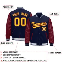 Navy Burgundy Gold White Varsity Full-Snap Letterman Jacket 3