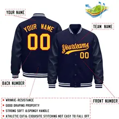 Navy Burgundy Varsity Jacket Leather Sleeves Wrinkle-Resistant 2