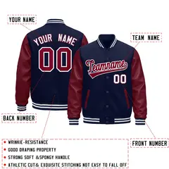 Navy Burgundy White Crimson Varsity Full-Snap Letterman Jacket 3