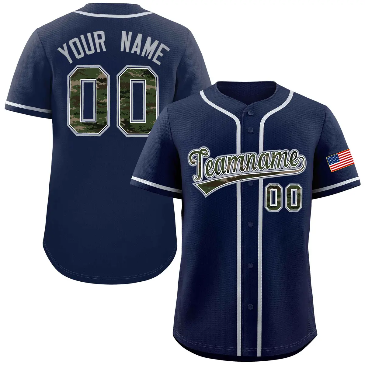 Navy Camo Font Authentic Baseball Jersey