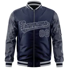 Navy Camo Raglan Varsity Full-Zip Letterman Bomber Jacket 3