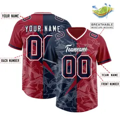 Navy Cardinal Split Lightning Pattern Football Jersey 2