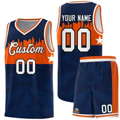 Navy City Silhouette Pattern Basketball Uniform Jersey
