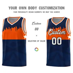Navy City Silhouette Pattern Basketball Uniform Jersey 3