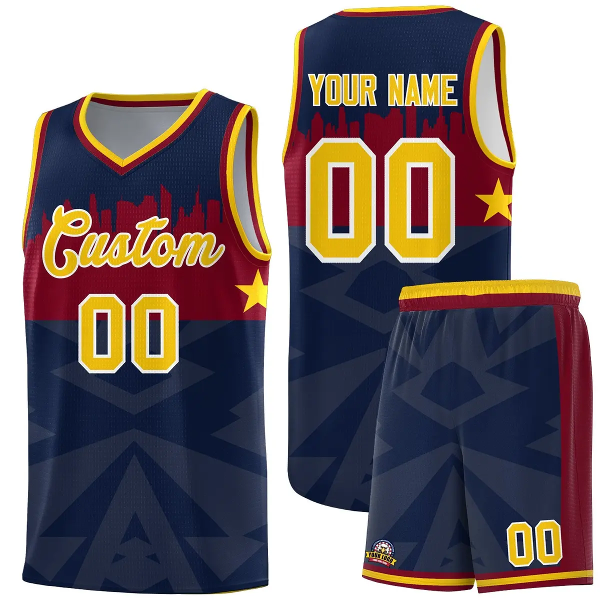 Navy City Silhouette Pattern Basketball Uniform Jersey