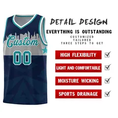 Navy City Silhouette Pattern Basketball Uniform Jersey 2
