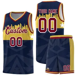 Navy City Silhouette Pattern Basketball Uniform Jersey 1