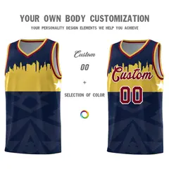 Navy City Silhouette Pattern Basketball Uniform Jersey 3